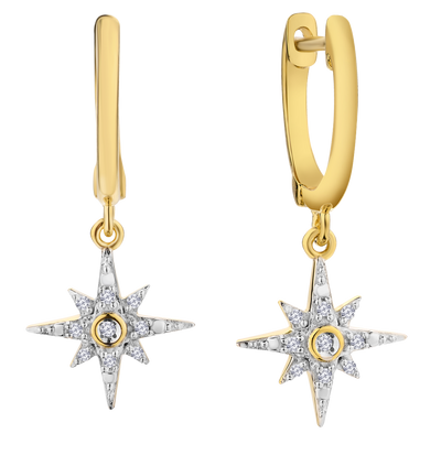 .07 Carat of Lab Grown Diamonds Dangle "Star" Earrings, Gold Plated.....................NOW - Griffin Jewellery Designs