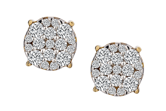 .50 Carat of Lab Grown Diamonds Cluster Stud Earrings, 10kt Yellow Gold.....................NOW