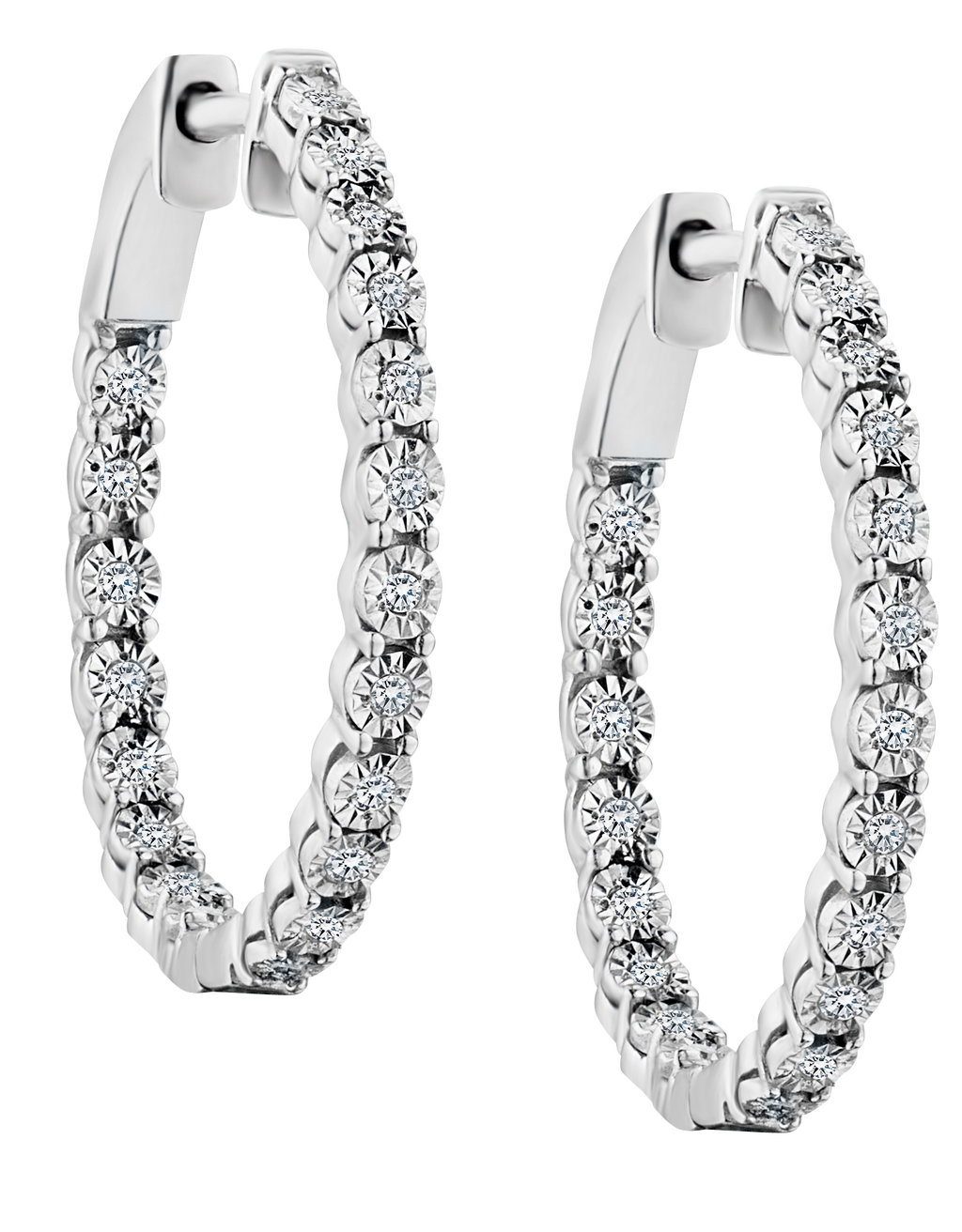 .25 Carat of Lab Grown Diamond "Inside Outside" Hoop Earrings, Silver.....................NOW