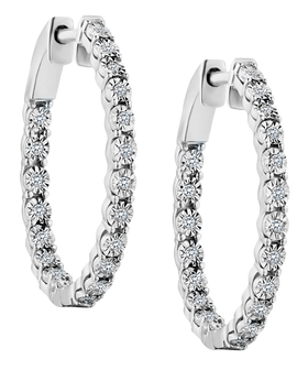 .25 Carat of Lab Grown Diamond "Inside Outside" Hoop Earrings, Silver.....................NOW