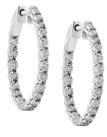 .25 Carat of Lab Grown Diamond "Inside Outside" Hoop Earrings, Silver.....................NOW
