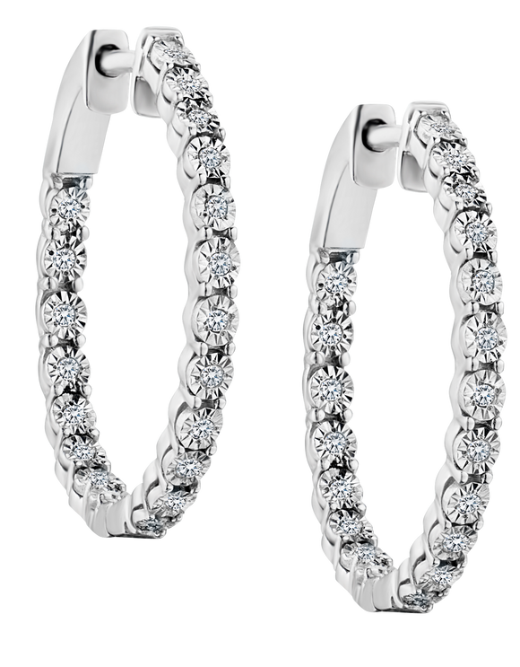 .25 Carat of Lab Grown Diamond "Inside Outside" Hoop Earrings, Silver.....................NOW