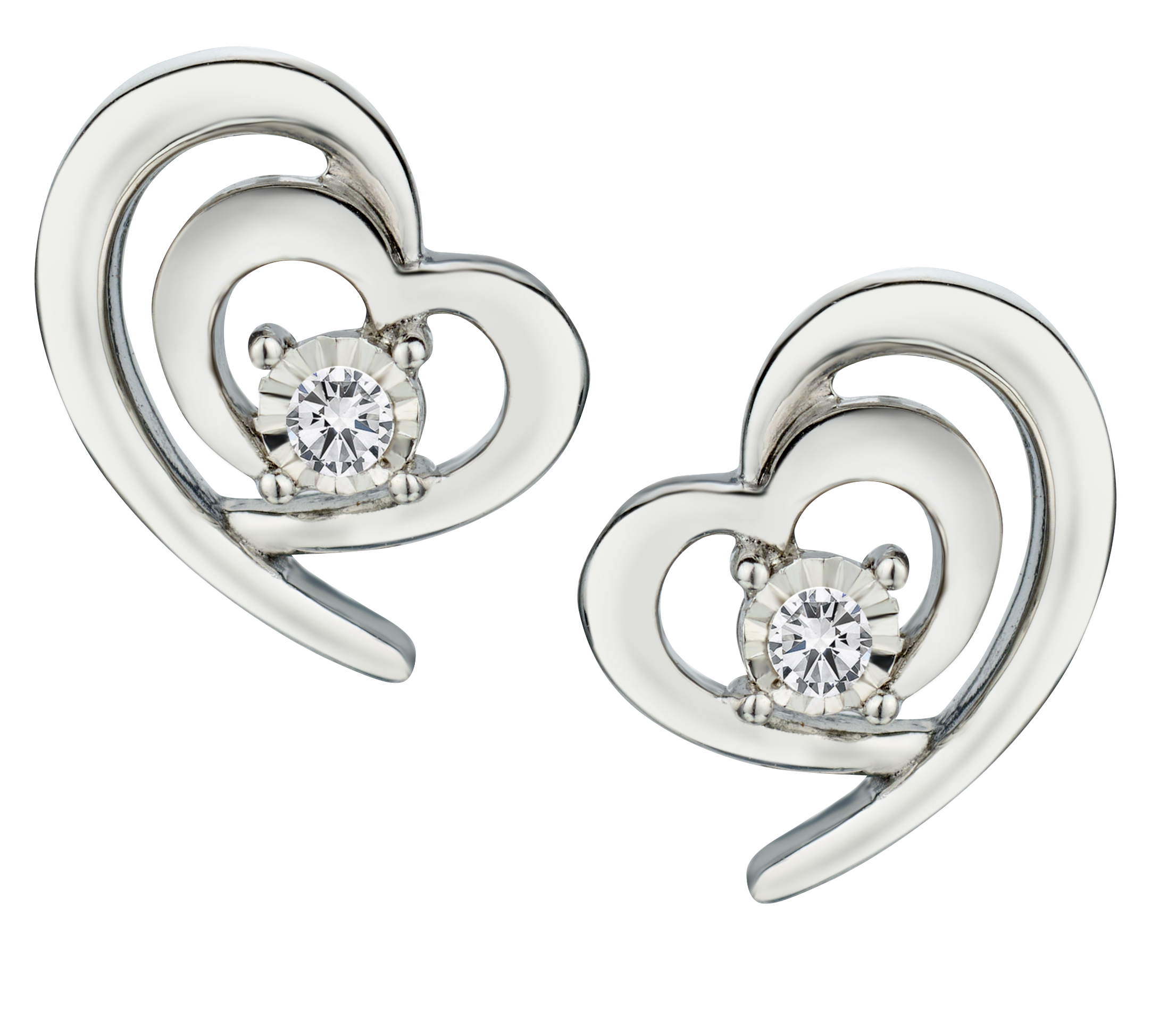.06 Carat of Lab Grown Diamonds "Double Hearts" Earrings, Silver.....................NOW
