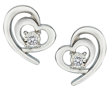 .06 Carat of Lab Grown Diamonds "Double Hearts" Earrings, Silver.....................NOW
