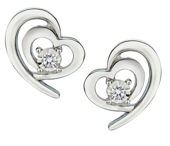 .06 Carat of Lab Grown Diamonds "Double Hearts" Earrings, Silver.....................NOW