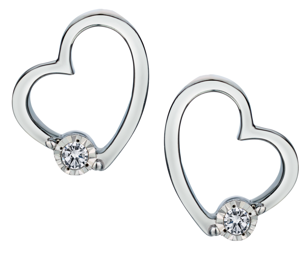 .06 Carat of Lab Grown Diamonds "Heart" Earrings, Silver.....................NOW