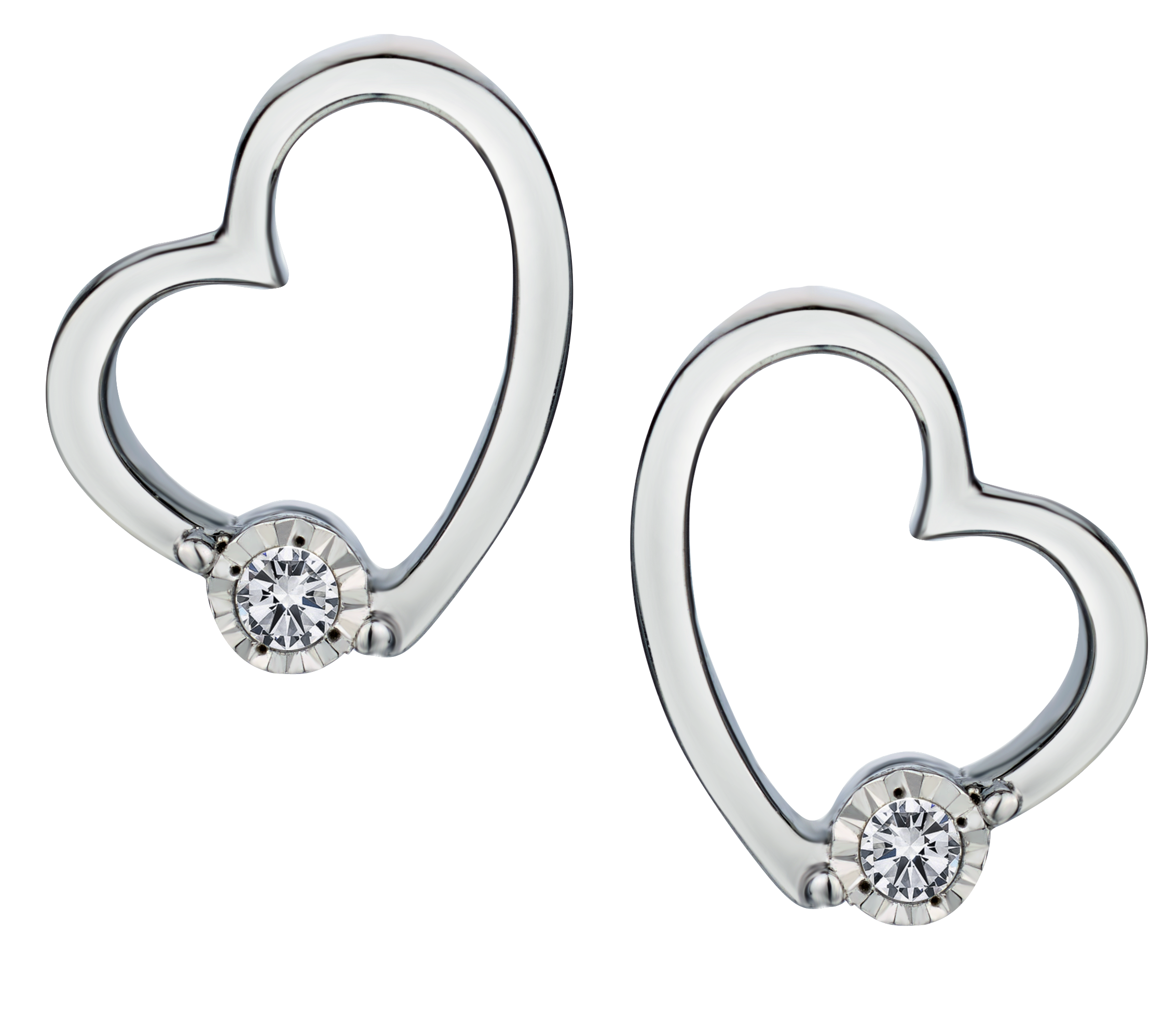 .06 Carat of Lab Grown Diamonds "Heart" Earrings, Silver