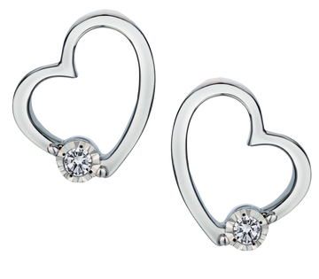 .06 Carat of Lab Grown Diamonds "Heart" Earrings, Silver.....................NOW