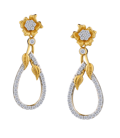 .33 Carat of Lab Grown Diamonds "Flower" Drop Earrings, 10kt Yellow Gold.....................NOW