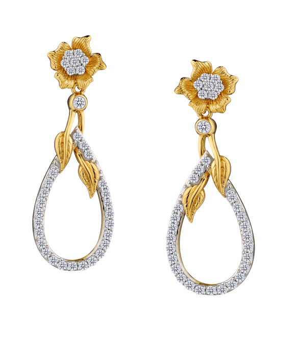 .33 Carat of Lab Grown Diamonds "Flower" Drop Earrings, 10kt Yellow Gold.....................NOW