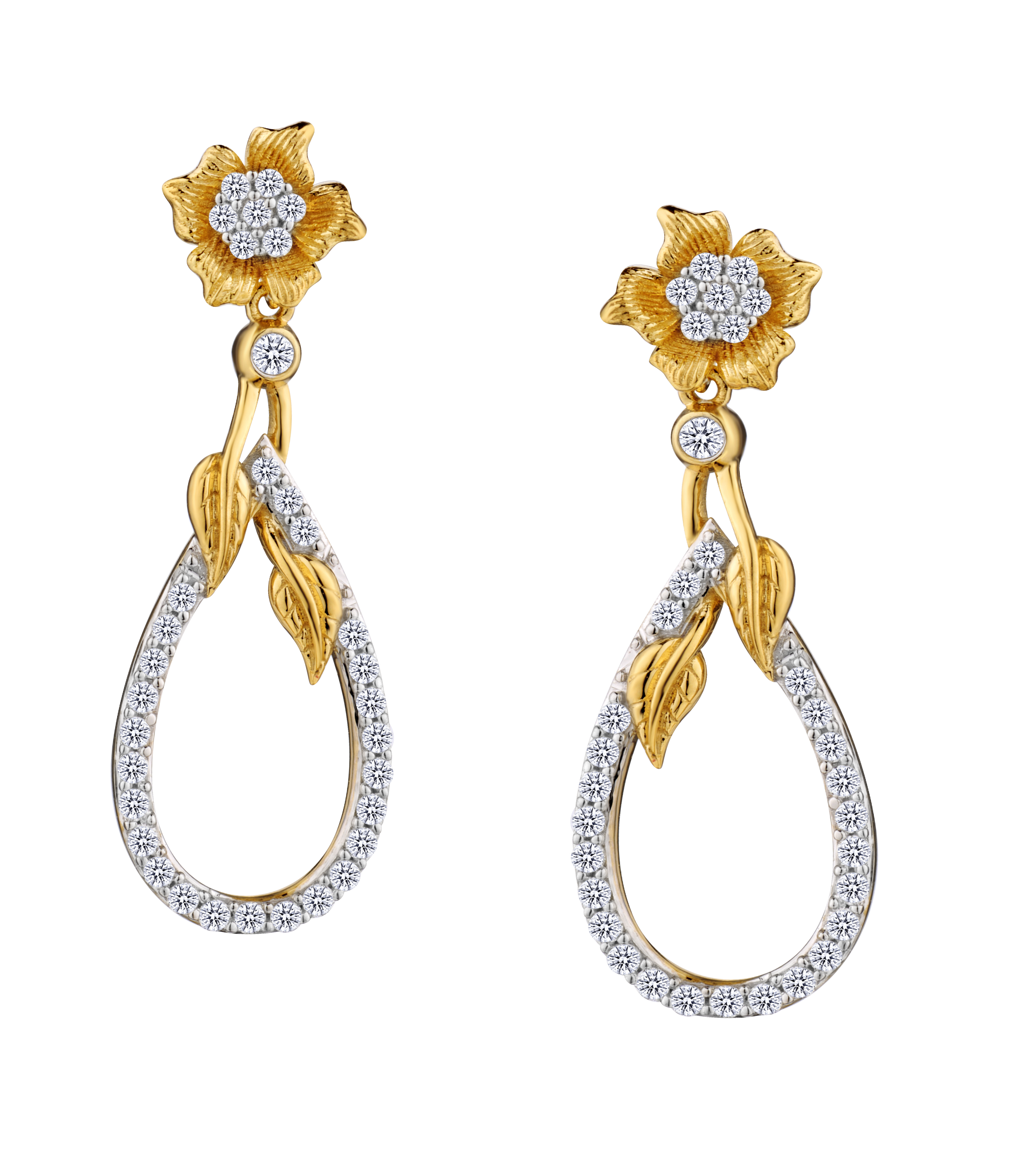 .33 Carat of Lab Grown Diamonds "Flower" Drop Earrings, 10kt Yellow Gold.....................NOW