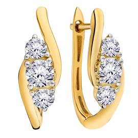 1.00 Carat Of Lab Grown Diamonds "Past, Present, Future" French Back Earrings, 10kt Yellow Gold.....................NOW
