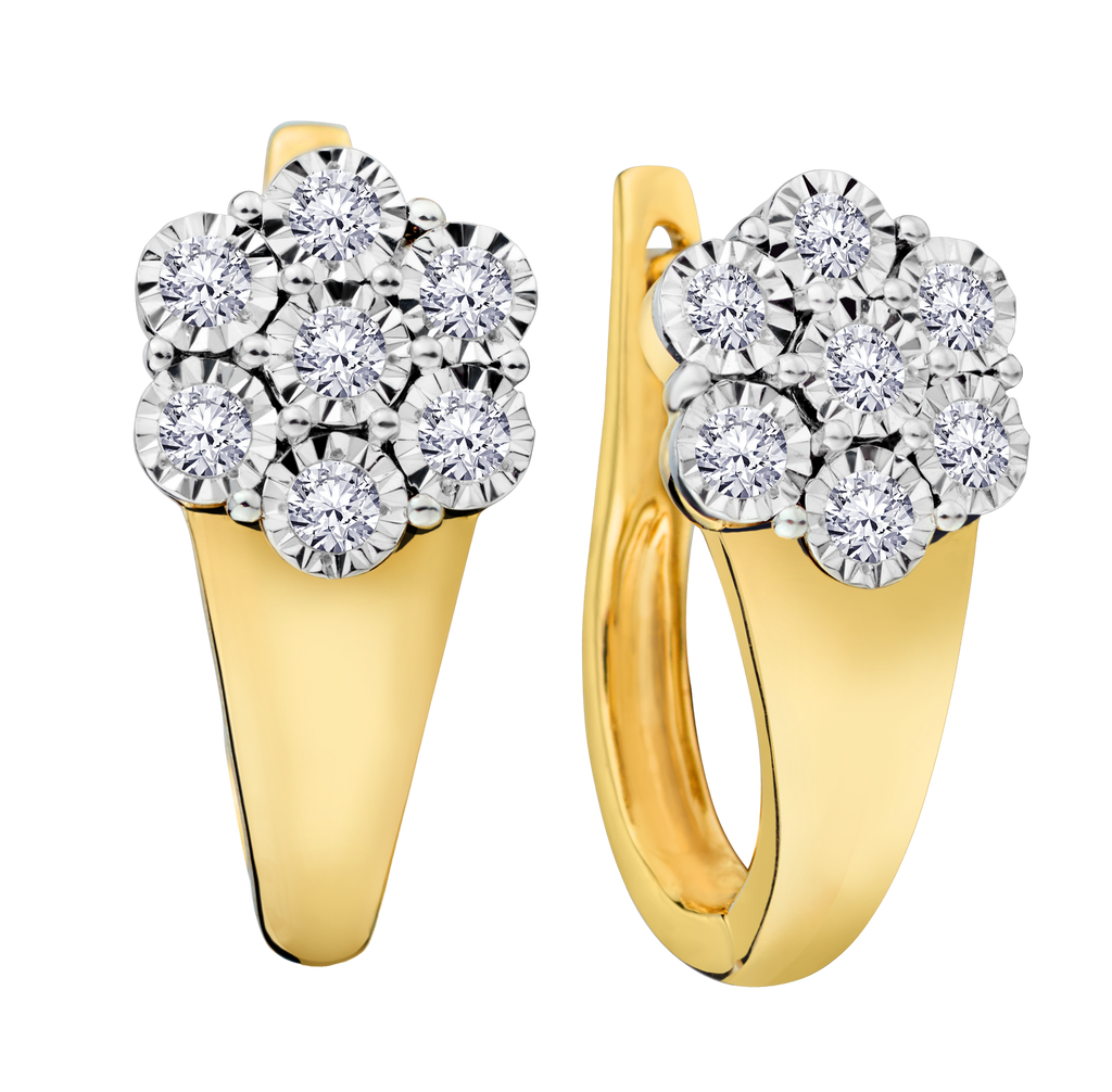 .33 Carat Of Lab Grown Diamonds "Flower" French Back Earrings, 10kt Yellow Gold.....................NOW