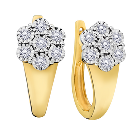 .33 Carat Of Lab Grown Diamonds "Flower" French Back Earrings, 10kt Yellow Gold.....................NOW
