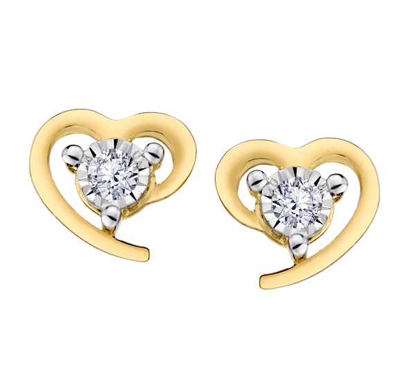.09 Carat of Lab Grown Diamonds Heart Earrings, 10kt Yellow Gold.....................NOW