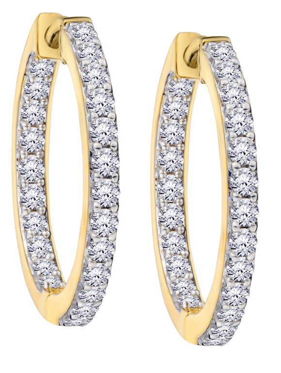 1.00 Carat Of Lab Grown Diamonds "In-Out" Hoop Earrings, 10kt Yellow Gold.....................NOW