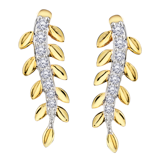 .10 Carat Of Lab Grown Diamonds "Leaf" Earrings, 10kt Yellow Gold.....................NOW