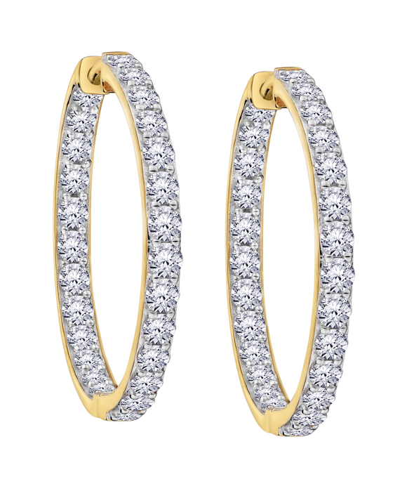 2.00 Carat Of Lab Grown Diamonds "In-Out" Hoop Earrings, 10kt Yellow Gold.....................NOW
