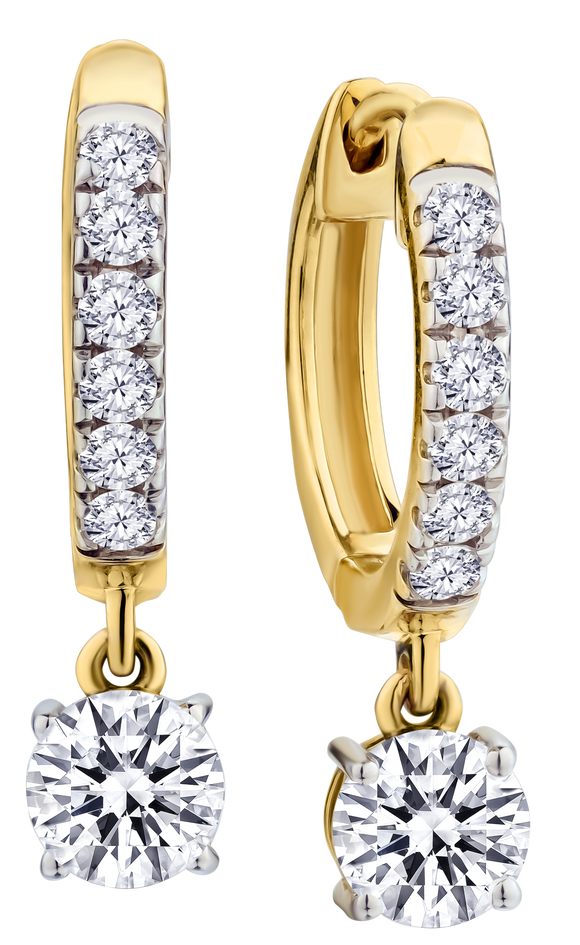 1.00 Carat of Lab Grown Diamonds Hoop Earrings, 10kt Yellow Gold.....................NOW