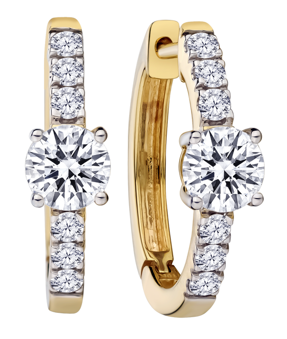 1.00 Carat of Lab Grown Diamonds Hoop Earrings, 10kt Yellow Gold.....................NOW
