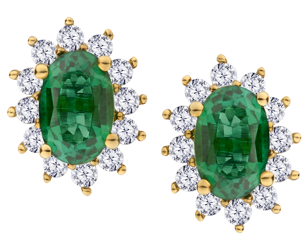 Created Emerald & .33 Carat of Lab Grown Diamonds Halo Earrings, 10kt Yellow Gold.....................NOW