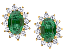 Created Emerald & .33 Carat of Lab Grown Diamonds Halo Earrings, 10kt Yellow Gold.....................NOW - Griffin Jewellery Designs