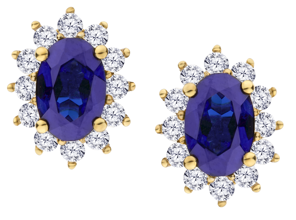 Created Blue Sapphire & .33 Carat of Lab Grown Diamonds Halo Earrings, 10kt Yellow Gold.....................NOW
