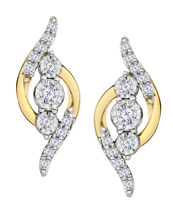 .50 Carat of Lab Grown Diamonds "Past, Present, Future" Earrings, 10kt Yellow Gold.....................NOW