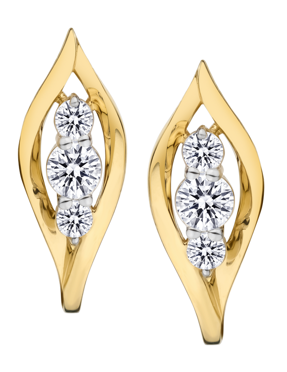 .50 Carat of Lab Grown Diamonds "Past, Present, Future" Earrings, 10kt Yellow Gold.....................NOW