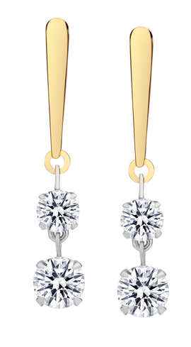 1.00 Carat of Lab Grown Diamonds Drop Earrings, 10kt Yellow and White Gold.....................NOW