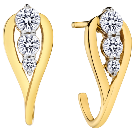 .33 Carat of Lab Grown Diamonds "Past, Present, Future" Earrings, 10kt Yellow Gold.....................NOW