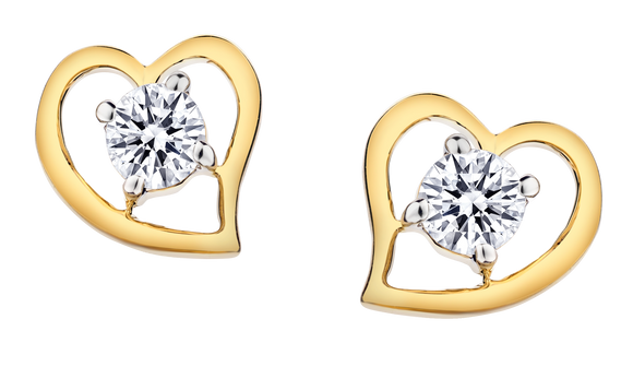 .34 Carat of Lab Grown Diamonds Heart Stud Earrings, 10kt Yellow Gold.....................NOW - Griffin Jewellery Designs