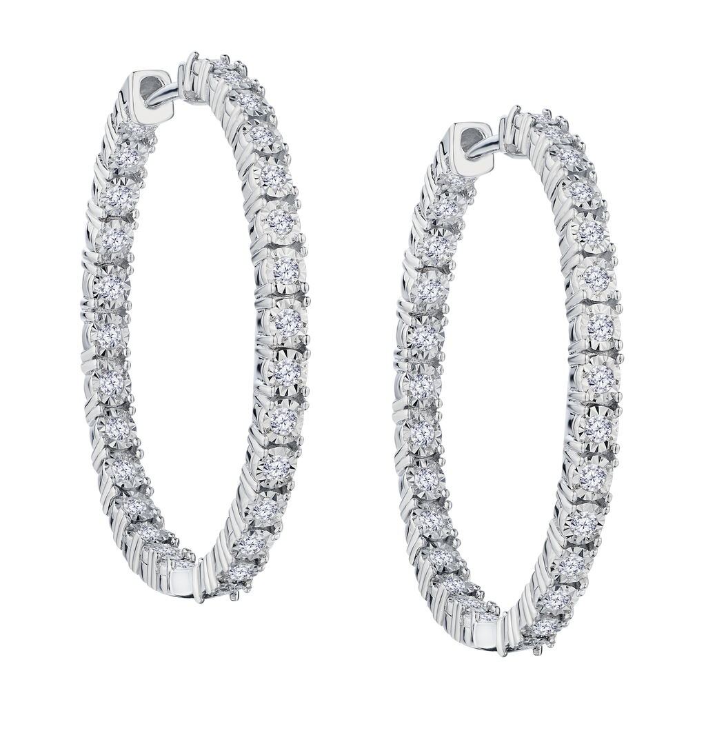 1.00 Carat of Lab Grown Diamonds "In-Out" Hoop Earrings, Sterling Silver.....................NOW