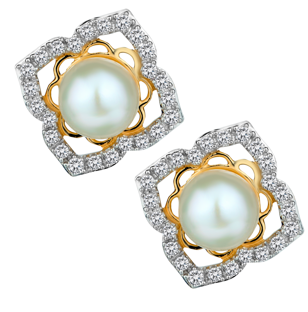 .25 Carat of Diamonds & Pearl Halo Stud Earrings, 10kt Yellow Gold.....................NOW
