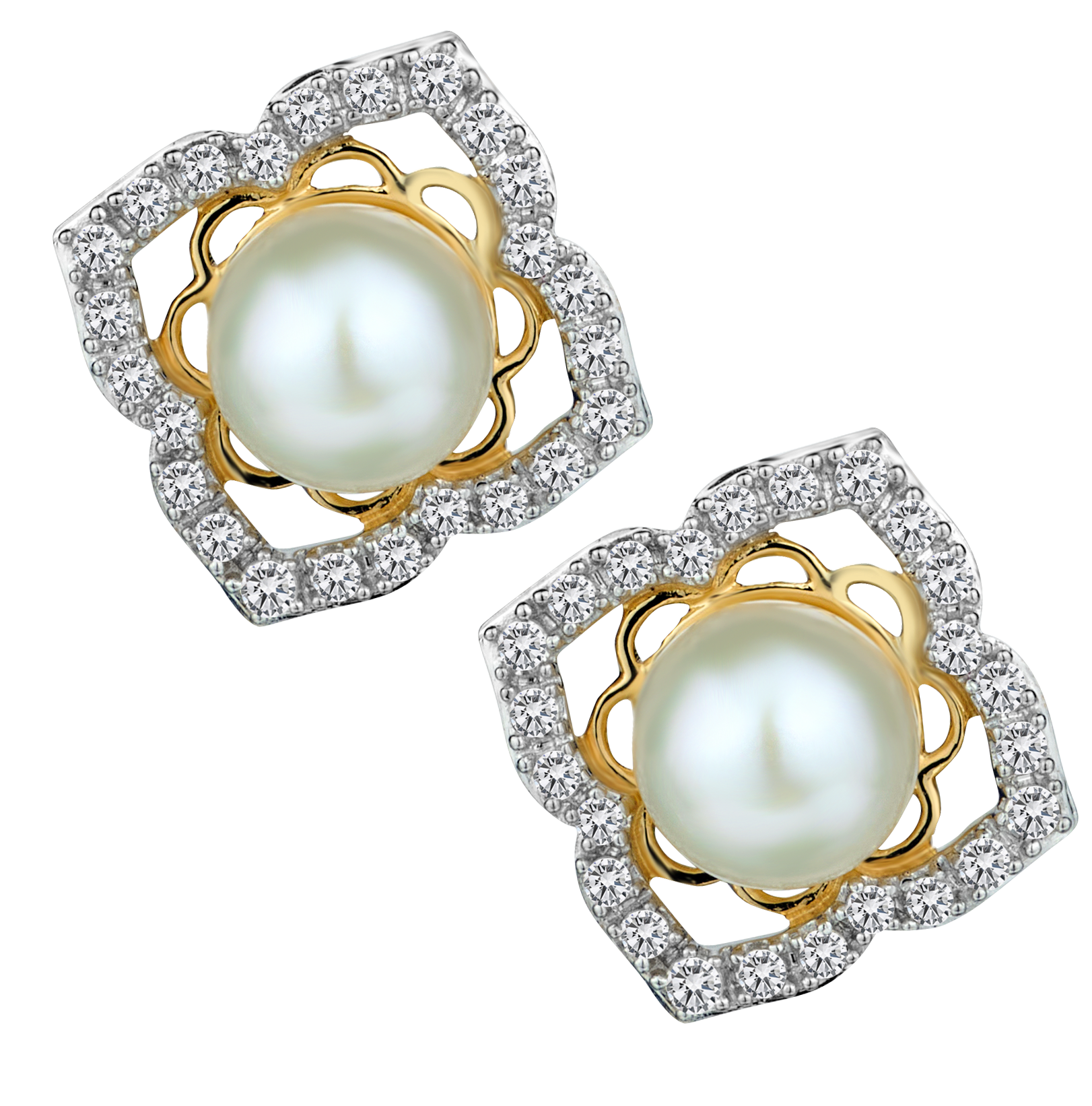 .25 Carat of Diamonds & Pearl Halo Stud Earrings, 10kt Yellow Gold.....................NOW