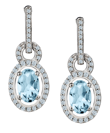 Aquamarine and .21 Carat of Diamonds Halo Drop Earrings, Silver.....................NOW