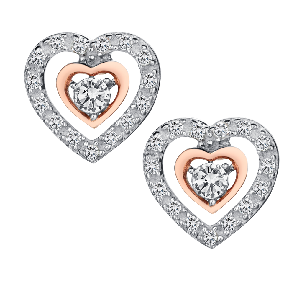 .10 Carat of Diamonds "Double Hearts" Studs, Silver (With Rose Plating).....................NOW