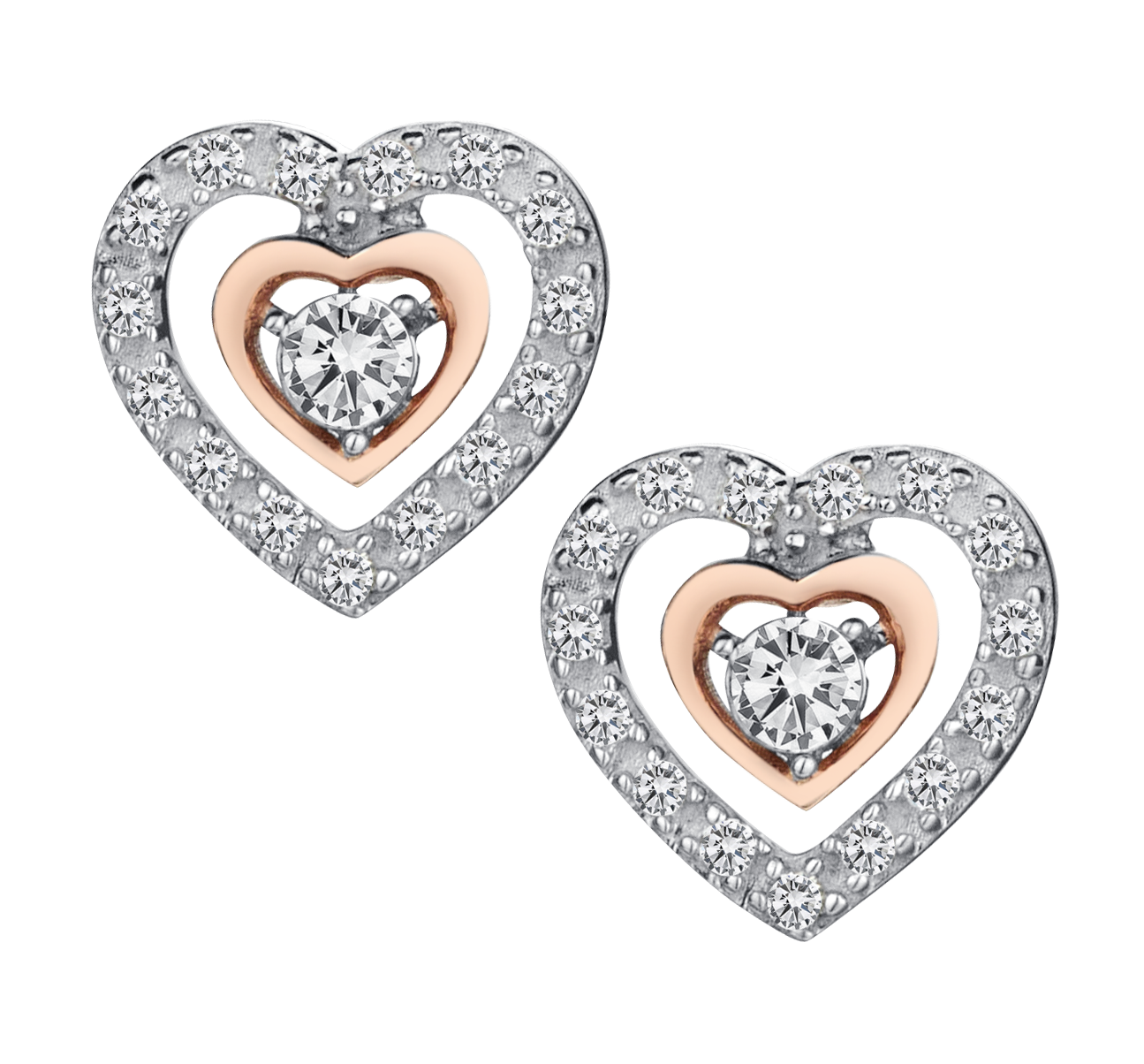 .10 Carat of Diamonds "Double Hearts" Studs, Silver (With Rose Plating).....................NOW