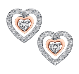 .10 Carat of Diamonds "Double Hearts" Studs, Silver (With Rose Plating).....................NOW