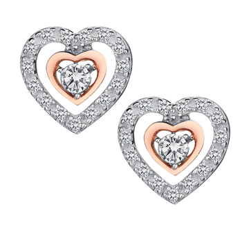 .10 Carat of Diamonds "Double Hearts" Studs, Silver (With Rose Plating).....................NOW