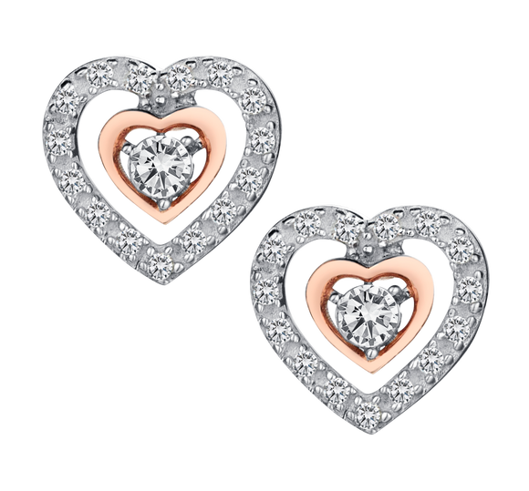 .10 Carat of Diamonds "Double Hearts" Studs, Silver (With Rose Plating).....................NOW