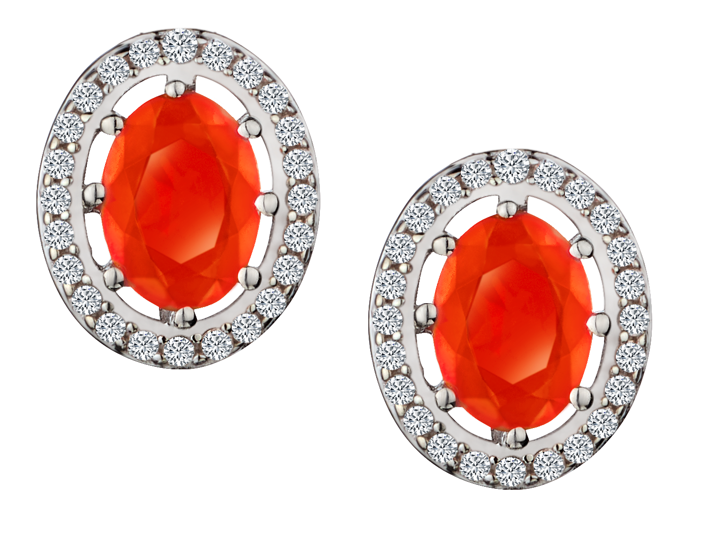 Genuine Orange Ethiopian Opal & White Zircon Earrings, Silver.....................NOW