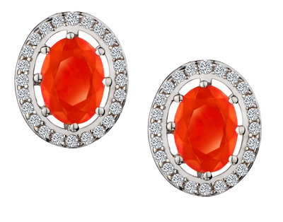 Genuine Orange Ethiopian Opal & White Zircon Earrings, Silver.....................NOW