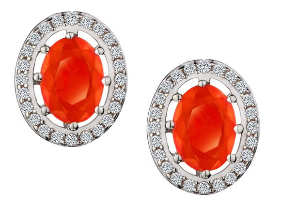 Genuine Orange Ethiopian Opal & White Zircon Earrings, Silver.....................NOW