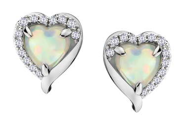 Created Opal & Created White Sapphire Heart Earrings, Sterling Silver.....................NOW - Griffin Jewellery Designs