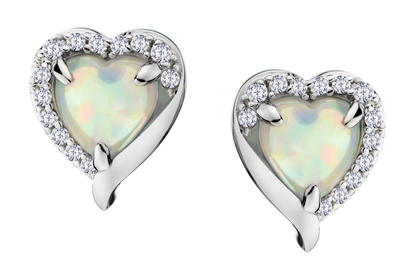 Created Opal & Created White Sapphire Heart Earrings, Sterling Silver.....................NOW - Griffin Jewellery Designs