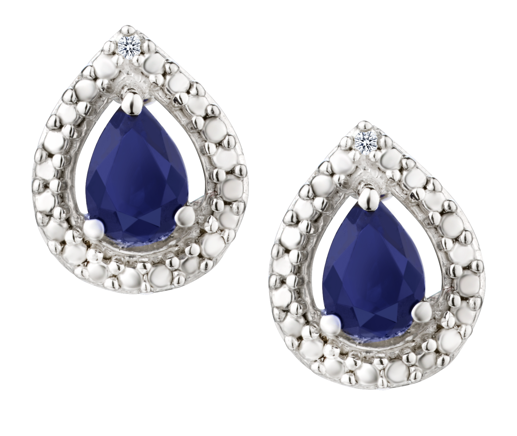 Genuine Blue Sapphire & Diamonds Stud Halo Earrings, Silver.....................NOW