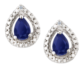 Genuine Blue Sapphire & Diamonds Stud Halo Earrings, Silver.....................NOW