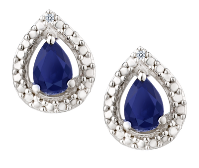 Genuine Blue Sapphire & Diamonds Stud Halo Earrings, Silver.....................NOW