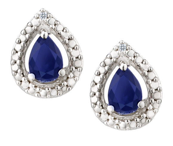 Genuine Blue Sapphire & Diamonds Stud Halo Earrings, Silver.....................NOW